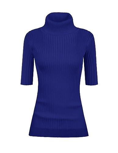 Image of v28 Women Turtleneck 1 /2 Half Sleeve Highly Stretchy Ribbed Knit Fitted Sweater