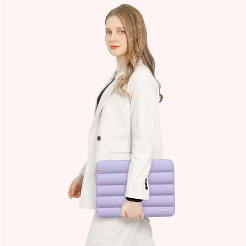 Image of MOSISO 13-14 inch Laptop Case, 13.3 inch Puffy Laptop Sleeve Compatible with MacBook Air 13 13.6 M3 M2 M1 /Pro 13 /Pro 14, HP, Dell, ASUS, Lenovo, Polyester Horizontal Bag with Small Case, Purple