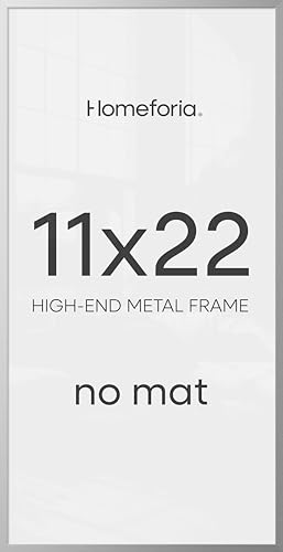 Image of Homeforia 11x22 Newspaper Frame Silver, High End Metal 11 x 22 Picture Frame without Mat, 22x11 Thin Silver Poster Frames for Wall, 11by22 inch Display Photo Frames, Tempered Glass, Wall Kit, Set of 1