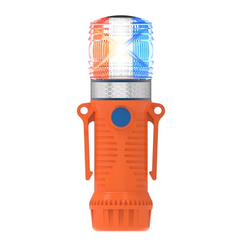 Image of 7.83inch Emergency Strobe Lights for Trucks with Magnetic Cap, IP68 Waterproofed Emergency Lights for Vehicles, Flashing Lights,Flashing and Staying on (RED&Blue&White)