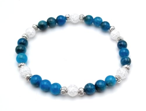 Bracelet "Aide Régime" Cristal de roche et Apatite en Pierres Naturelles Qualité AAA avec entretoises argentées en Acier Inoxydable | Perles rondes 6 mm | Création Artisanale Française