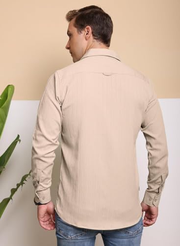 Image of FILO HEVIS Men's Casual Button Down Popcorn Shirts Stylish Long Sleeve Linen Textured Beach Summer Shirt