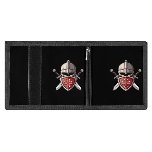 Templar Helmet Cross And Sword Medieval Crusader Trifold Wallet Slim Wallets Zip Coin Pocket with Credit Card Pockets for Men Women4