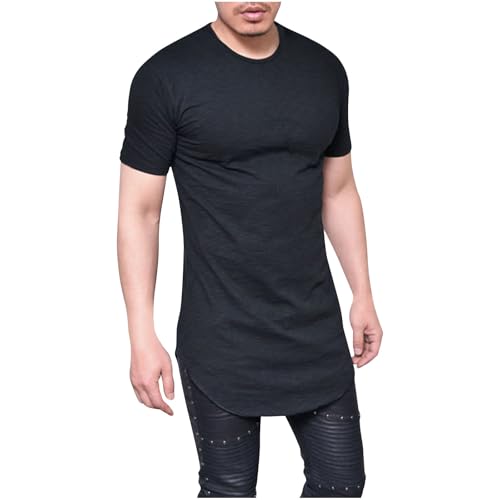 Herren T-Shirt Extra Lang Sale, Slim Fit T-Shirt Herren Kurzarm Long Lässiges Tshirt Sportshirt für Männer Rundhals Sommer Trainingsshirt Einfarbig Funktionsshirt Longshirt Schnitt Größen M-4XL
