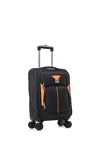 Image of ATX Luggage 55x36x20cm Cabin Suitcase Super Lightweight Small Suitcase Approved for 100+ Airlines Including EasyJet, Ryanair, British Airways & Virgin Atlantic (Black/Orange, 21 Inches, 45 Liter)