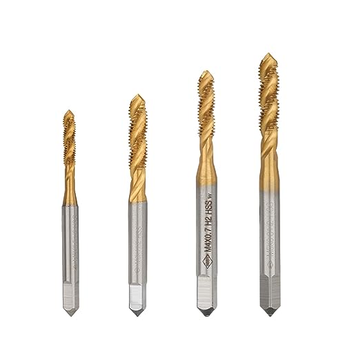 4pcs HSS Spiral Pointed Tap Set M3 M4 M5 M6, TiN Coated Metric Tapping Thread Forming Drill Bits, Precision Screw Tap Kit for Metal & Woodworking