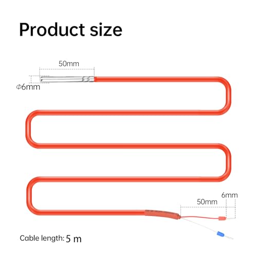 Image of Diymore 2 PCS 5M PT1000 Temperature Sensor, Silicone Cable, Stainless Steel Probe, -122F~356F, High-Precision Platinum Resistance Thermometer