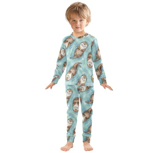 Pajama Sets Long Sleeve Otter Swimming Water Soft Comfy Sleepwear 2 Piece PJS 3-8T2