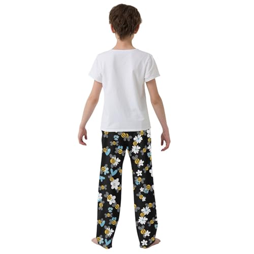Honey Bee Florals Boys Long Pants Soft Trousers Elastic Waist Kids Lounge Bottoms with Pockets S-XL3