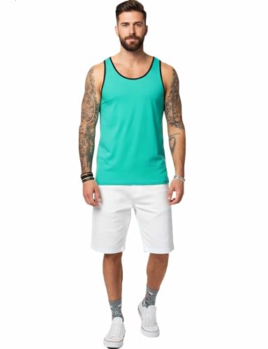 JD Apparel Men’s Sleeveless Tank Top – Two-Tone Summer Shirt, Aqua Blue/Black, Small - Thumbnail 4