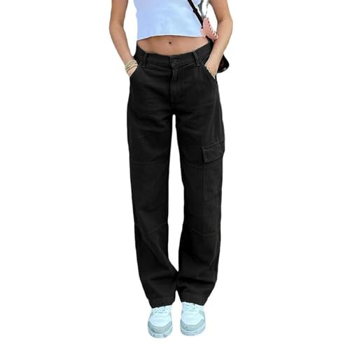 Jeans amples pour femmes retro couleur foret avec poches pratiques