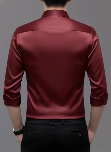 Image of IndoPrimo Men's Premium Satin Shirt for Party, Formal & Casual Wear - Stylish Designer Full Sleeve Shirt for Men