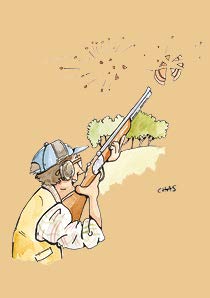 Set of Clay Pigeon Shooting present and birthday wrapping paper & gift tags - two sheets of wrapping paper and two tags