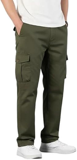 Mens Cotton Cargo Pants | Casual Trousers for Men | Drawstring Waist Pant | Comfortable Lower for Men