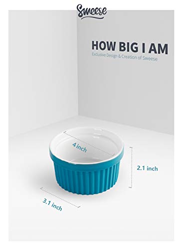 Image of Sweese 501.607 Porcelain Souffle Dishes, Ramekins - 8 Ounce for Souffle, Creme Brulee and Ice Cream - Set of 6, Steel Blue