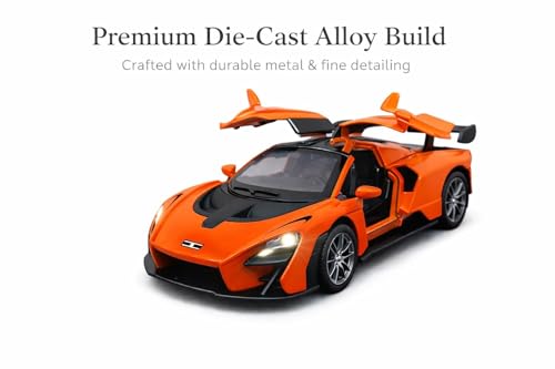 Image of Brand Conquer Defender 1:36 Diecast Model | Openable Doors, Bonnet & Boot for Kids and Collectors | Alloy Metal Car Toy | Perfect for Play & Display (Mclaren Senna Orange)