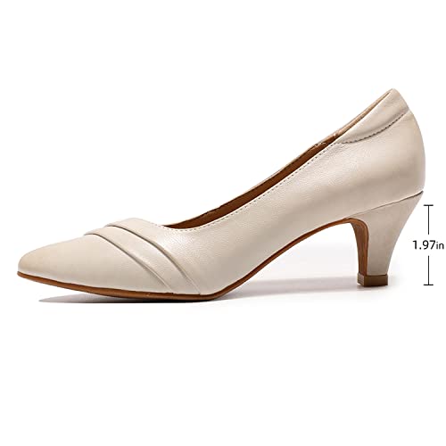 Image of Mona flying Women's Leather Pump Med Heel Pointed Toe Office Dressy Shoes