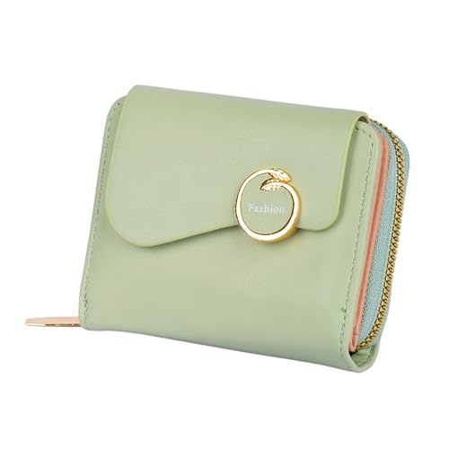 PRANIJ Small Leather Bifold Wallet for Women Fashion Compact Slim Credit Card Holder with Zipper Coin Pocket, Mini Clutch Purse for Girls (Pale Green) 7 31icjJWklbL