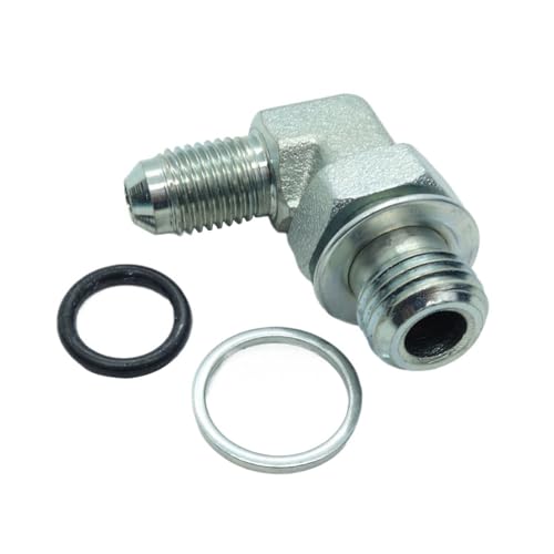 Image of 1 Piece Hydraulic Fitting 1 /4 Male JIC (7 /16 inch-20) X M14 x 1.5 Male Metric 90 Degree Elbow Adapter