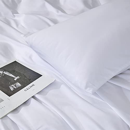 Pureant White Comforter Sets Queen Women Men Solid White Cotton Bedding Comforters Plain White Aesthetic Luxurious Soft Quilts Modern Adults Teens Pure White Warm Blankets Girls All White Bed Durable #TOP4