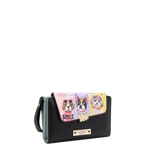 Nicole Lee NIKKY Small Bifold Wallet, Vegan Leather, 8 Card Slots, Wristlet Strap (BEST BUDDIES)2