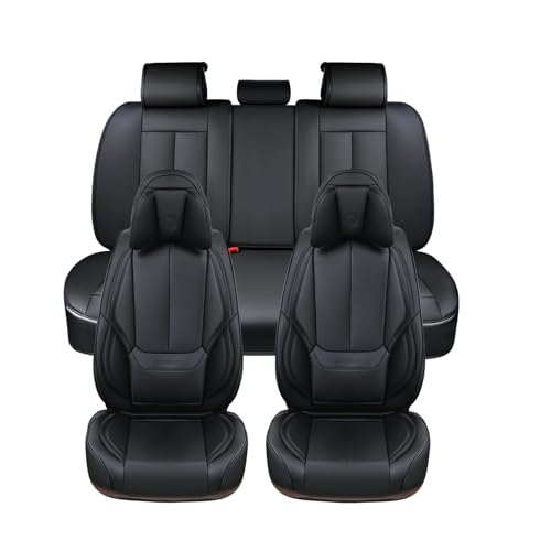Image of Coverado Car Seat Covers 5 Pieces, Full Set Universal Seat Covers for Cars, Waterproof Nappa Leather Auto Seat Protectors with Head Pillow, Car Interiors Fit for Most Pick-up Truck Sedans SUV, Black