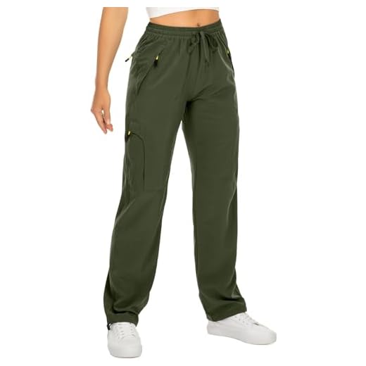 Mosingle Pantalon cargo de marche pour femme, léger, à séchage rapide, UPF 50, pour randonnée, voyage safari, travail, golf, poches zippées, vert militaire, L