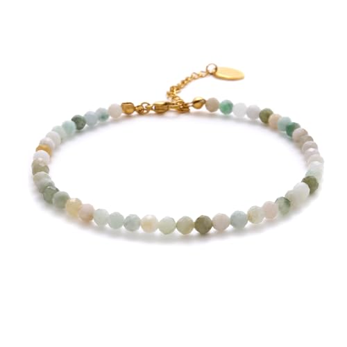 BERGERLIN Jade Fußkette hell grün - facettiertes grünes Myanmar Jade Fußkettchen - Gold - XS-S