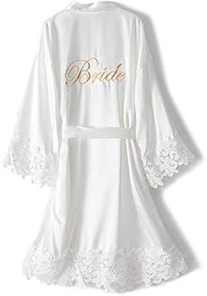 DQSSYTTX Bride Robes with Lace Trim Embroidery Silky Satin Bathrobe for Women Wedding Party Sleepwear Kimono Bridesmaid Robe