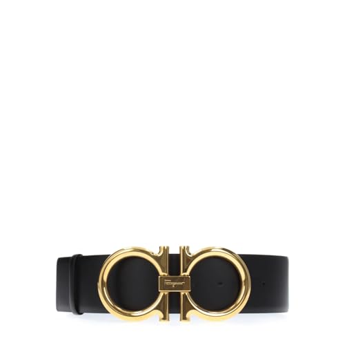 Salvatore Ferragamo High Waist Gold Gancini Black Leather Belt (80IT-14/L)