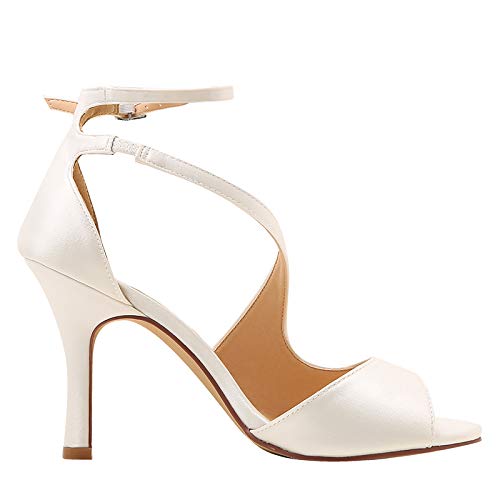 Image of ELEGANTPARK High Heel Sandals for Women, Peep Toe Satin Seude Strappy Shoes | Shoes for Wedding, Prom, Evening, Formal Event, 3.5-Inch Heel, Adjustable Buckle, Cushioned Insole and Non-Slip Outsole