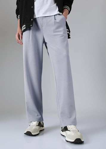 Image of KOTTY Men's Relaxed Fit Pleated Trousers|Casual Elastic Waist Straight Leg Pants with Pockets|Stylish Casual Wear
