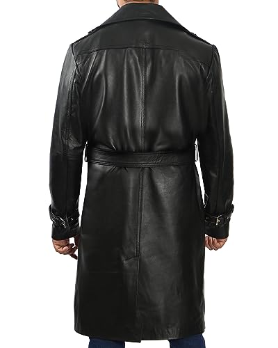 Decrum Mens Leather Coats - Real Lambskin Black Trench Coat Style Leather Jackets For Men4