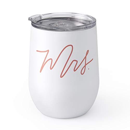 XO FETTI MSS WINE TUMBLER - 12½ θ ƿ ۸  W | LID WHITE + ROSE GOLD  WEDDING WINE MUG ENGAGEMENT BRIDAL SHOWER + BACHELORETTE