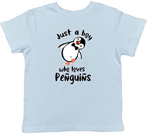 Image of Shopagift Boy Who Loves Penguins Kids T-Shirt Wildlife Penguins Birds Childrens Tee Boys Girls Light Blue
