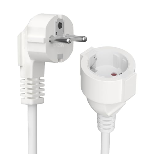 Verlängerungskabel 0 3m mit Schutzkontaktstecker Schuko IP20 Kabel Kabelverlängerungen - 250 V 16 A 3680 W - Schutzkontakt 90 Winkelstecker H05VV-F 3G1.5mm erhöhter Berührungsschutz - weiß
