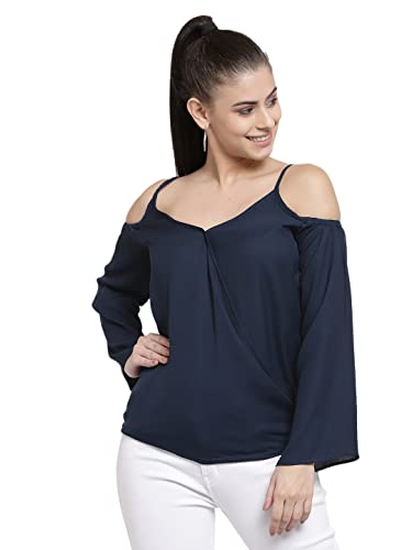Image of Style Quotient Women Navy Blue Crepe Regular Top