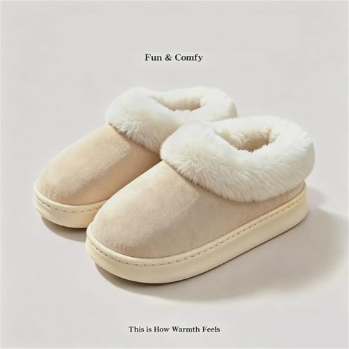 AIMAOMI Women's Fuzzy Slip-On House Slippers Closed-Back Warm Shoes Khaki, 9 - image 3