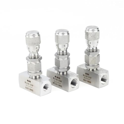 Válvula de aguja para evitar fugas y regular flujo, codo 90° acero inoxidable G 1/4 7