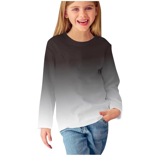 Girls Long Sleeve T-Shirts Gradient Graphic Tees Shirts Cotton Fall Tops Casual Round Neck Tshirts