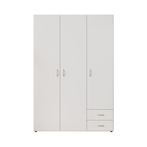 Stella Trading BASE Zeitloser Kleiderschrank in drei verschiedenen Größen - Vielseitiger Drehtürenschrank in Weiß - 120 x 177 x 52 cm (B/H/T)