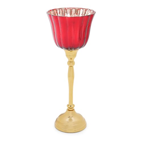 Image of Pure Home + Living Red and Gold Votive with Metal Stand - Large