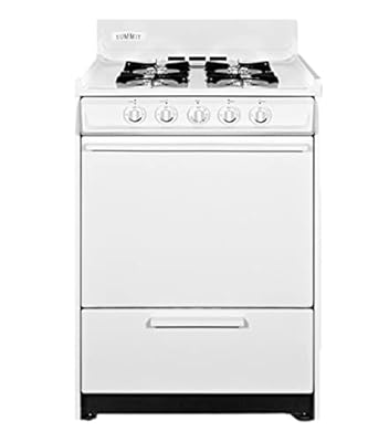 Summit Appliance WLM610P 24" Wide Propane Gas Range, White Finish; Broiler Compartment, 4 Open 9000 BTU Burners, Recessed Oven Door, Push-To-Turn Knobs, 2.92 cu.ft Oven Capacity