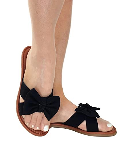 SAMANTHA Sandals Slip On Slide Flat with Twist Knot Bow2