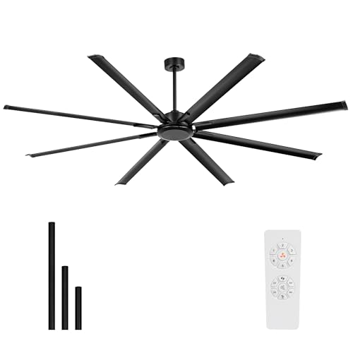 Image of 96 Inch Industrial Ceiling Fan Without Light, Matte Black Outdoor Model for Covered Areas, 8 Aluminum Blades, Powerful Airflow, Modern No-Light Design, CF04NBK-96