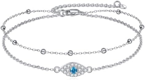 POPLYKE Evil Eye Anklet for Women 925 Sterling Silver Moon Star Ankle Bracelet Sea Turtle Moonstone Green Leaf Faith Jewellery Gifts Girls