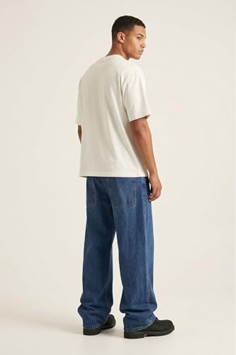 Image of Plaid&Plain Men's Baggy Jeans Wide Leg Heavyweight 100% Cotton Loose Fit