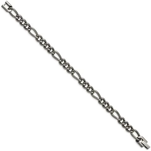 The Black Bow Men's 7mm Dark Gray Titanium Classic Figaro Chain Bracelet, 8.5 Inch - Image 2