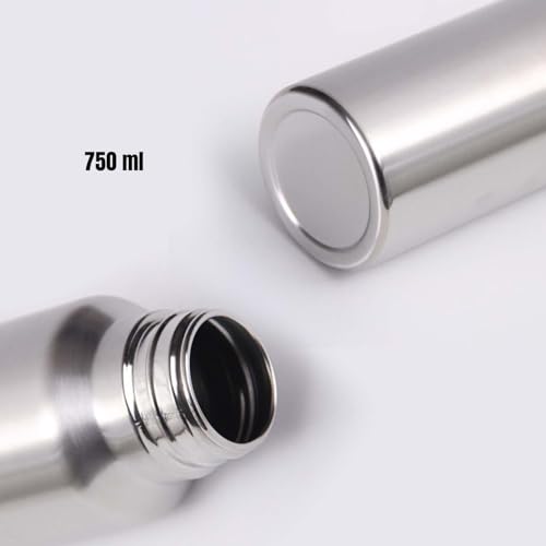 Image of 750ml Stainless Steel Water Bottle | Leak Proof, Rust Proof & BPA Free Metal Drinking Bottle | Reusable Steel Water Bottle for Office, Gym, College, Sports & Travel | Fridge Friendly | Silver