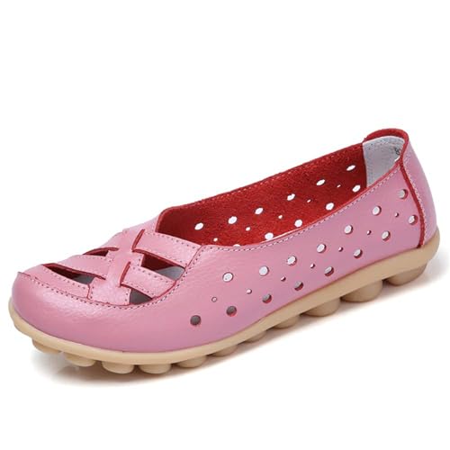 Womens Cowhide Leather Slip On Moccasins Shoes Flat Slipper Comfortable Leather Loafers Breathable Lightweight Round Toe Nurse Loafer Driving Walking Flat Work Shoes